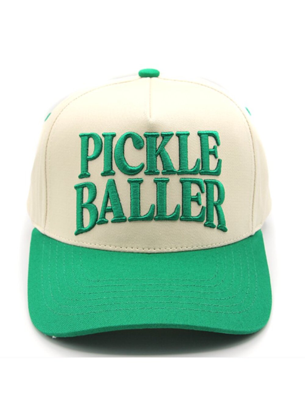 Pickle Baller Embroidered Baseball Cap Hat Off Wht/Grn NWT